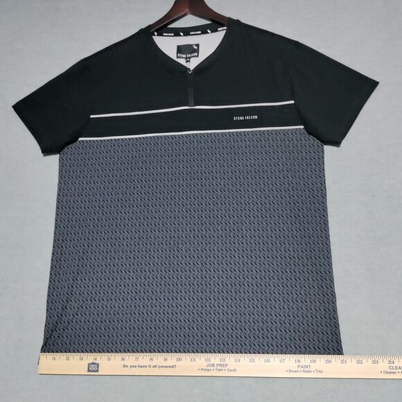 Stone Falcon Mens Shirt Size Large Black Gray Zip V-Neck Cotton Spandex NEW - Picture 9 of 13